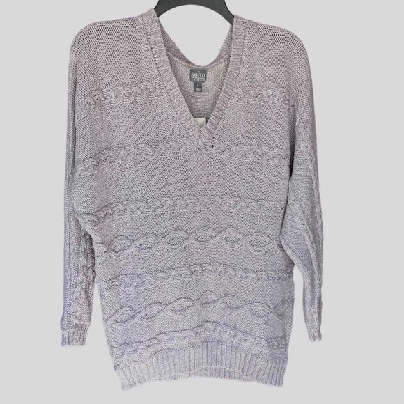 Womens NWT New York & Co Soho Metallic Cable Long Sleeve V-Neck Sweater - Size: - Picture 1 of 15